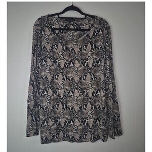 Mario Serrani Top Womens XL Brown Snakeskin Print Long Sleeve Viscose Blend